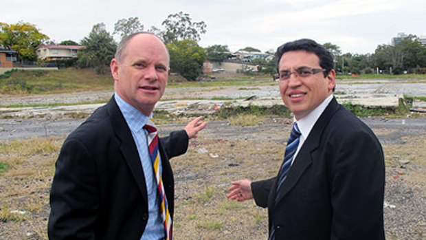Lord Mayor Campbell Newman and councillor Peter Matic announce plans to turn the disused Milton Tennis Centre site into parkland.