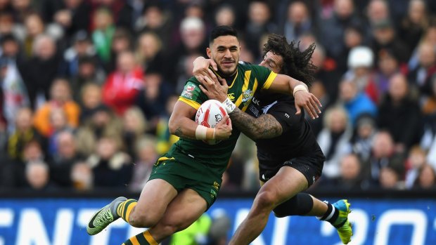 Not yet: Valentine Holmes, in the Four Nations final against New Zealand, would need to fill out before being an NFL contender, says Sharks skipper Paul Gallen.
