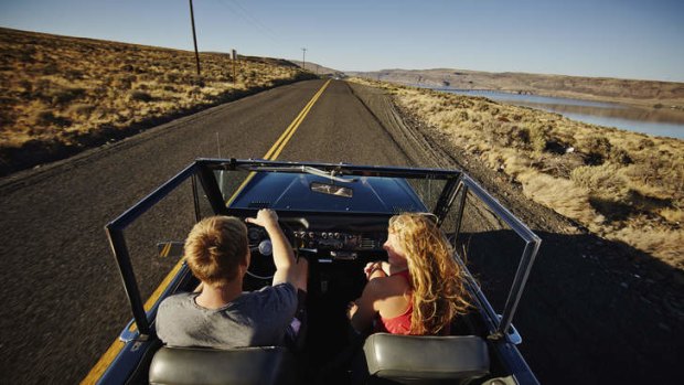 Desert driving on the open road.