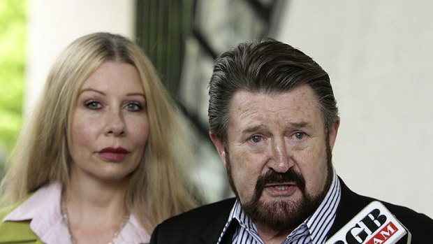 Derryn Hinch and wife Chanel outside the High Court in November.