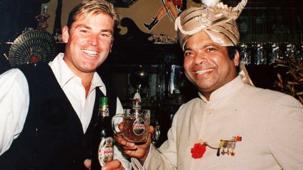 Shane Warne and Larry Mendonca at Raja Shaib Indian Restaurant.