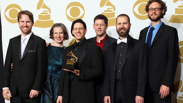 Eighth Blackbird musicians (l-r) Matt Albert, Lisa Kaplan, Matthew Duvall, Nick Photinos, Michael Maccafferi and Tim Munro at the 55th Annual Grammy Awards.