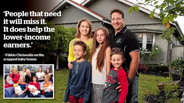 Vikkie and Peter Chrisoulis with their children Kathryn, 11, James, nine, and Julian, six, at their home in Newport.