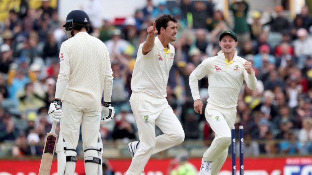 Heel concern: Mitchell Starc bowls James Vince in the third Test in Perth. He is long odds to start in Melbourne.
