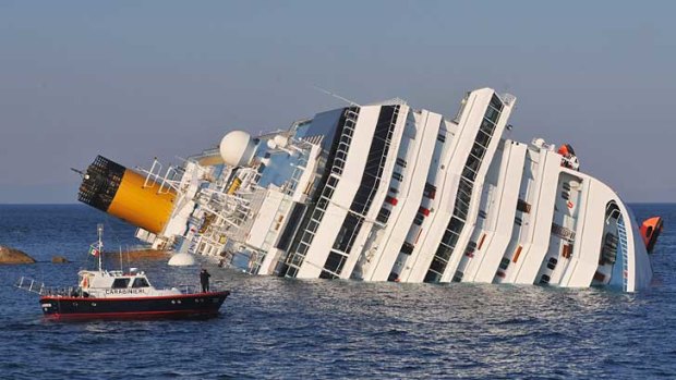 The cruise ship Costa Concordia lies stricken off the shore of the Italian island of Giglio.