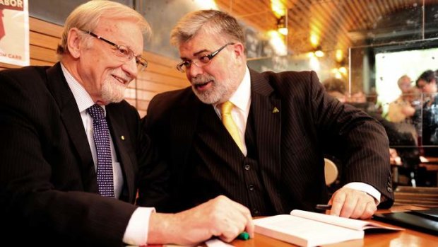 Gareth Evans (left) launched Kim Carr's message to young voters.