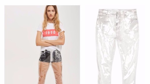 Topshop's clear plastic 'jeans', which cost about $100.  Research shows 1.7 million Australians are buying at least one pair of jeans in any four-week period.