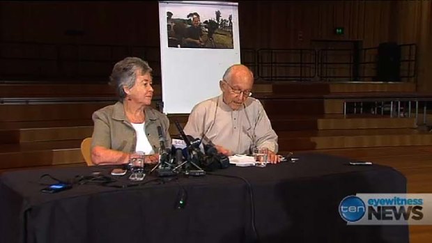 Peter Greste's parents Lois and Juris speak to the media in Brisbane.