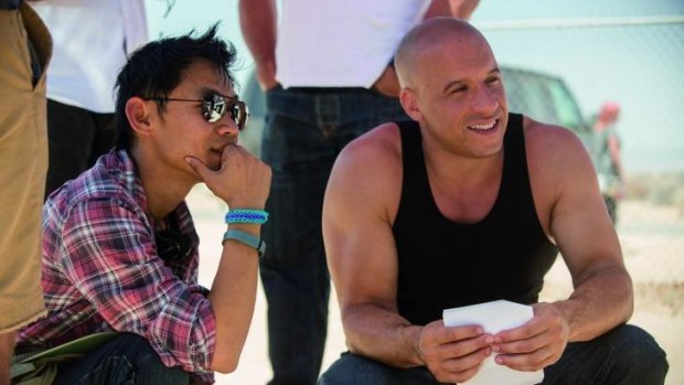 Director James Wan and Vin Diesel on the set of <i>Furious 7</i>.
