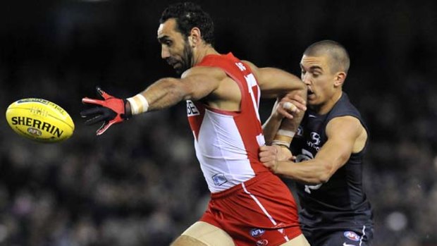 Adam Goodes is back in rampaging form for Sydney.