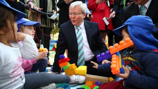 Prime Minister Kevin Rudd at a child care centre in Sydney.