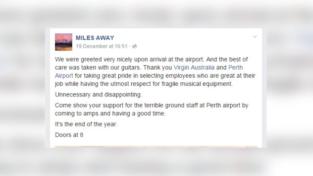 The band's edited Facebook post about the incident.