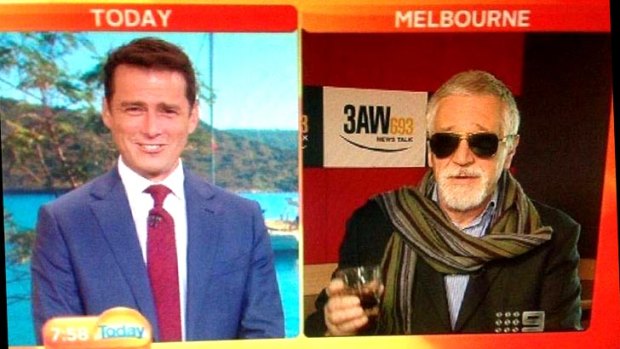 Neil Mitchell (right) does his best John Laws impersonation as he speaks to Karl Stefanovic on the Today Show.