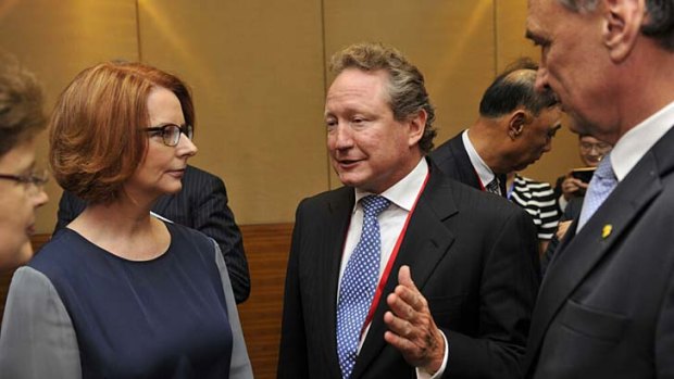 Doing business with China: Prime Minister Julia Gillard and Andrew Forrest, from Fortescue Metals, during the Boao Forum at Hainan Island in China.