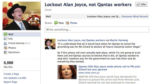 A Facebook page calling for Alan Joyce, not workers, to be locked out.
