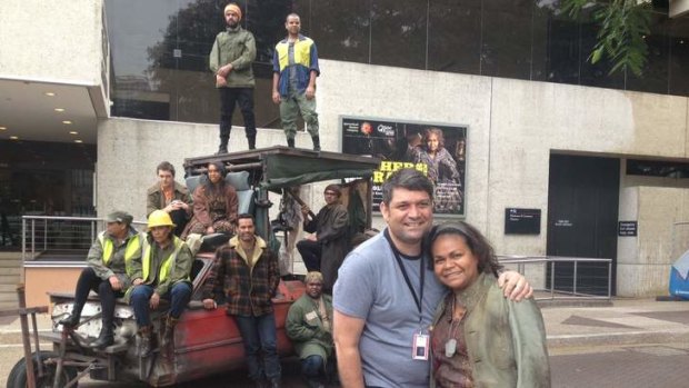 Wesley Enoch and Ursula Yovich with the cast of <i>Mother Courage</i>.