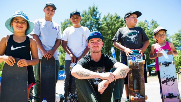Queanbeyan skateboader Jack Fardell will be going pro in the United States. Pictured with his cousins Maleta Lolesio 6, Hayden 16, Cody 13, Nate 9 and Payton Rangi 6.