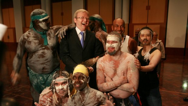 Then prime minister Kevin Rudd with Indigenous dancers at a welcome to country ceremony marking the opening of the new parliament in 2008.