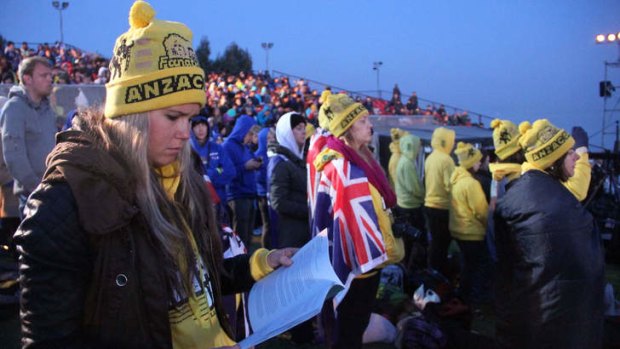 Australians and New Zealanders at the 98th anniversary of Anzac Day at Anzac Cove, in western Canakkale.