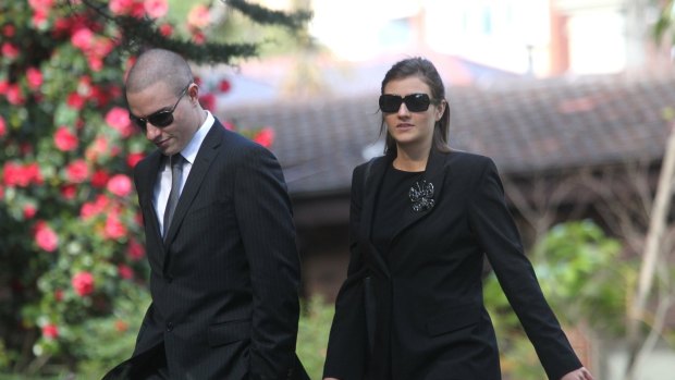Harriet Wran and her brother Hugo at the funeral of Charles Lloyd Jones in 2010.