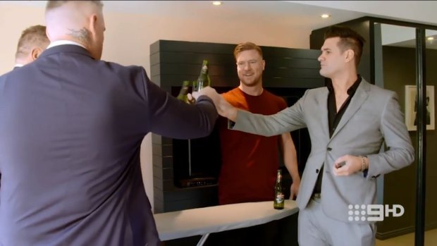 Dean (centre) prepares to get married with best friend Liam (far right) by his side on Married At First Sight.