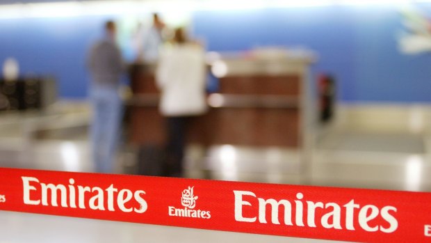 Check-in counter of Emirates Airlines in Dubai airport. 