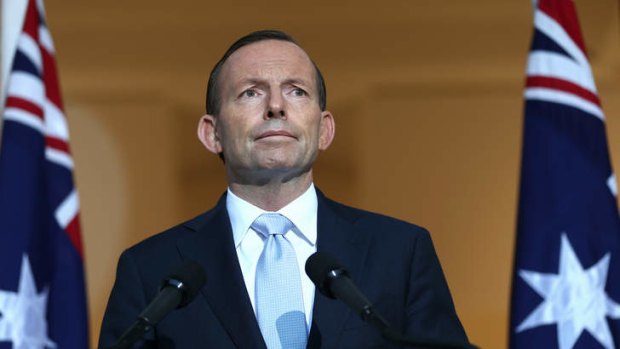Prime Minister Tony Abbott addresses the media on Friday. Photo: Alex Ellinghausen