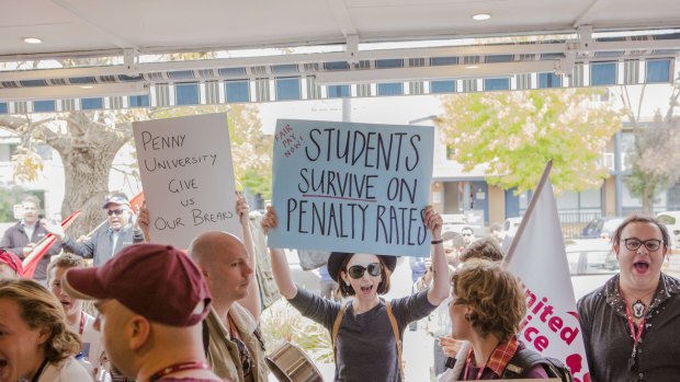 Protestors outside Penny University.