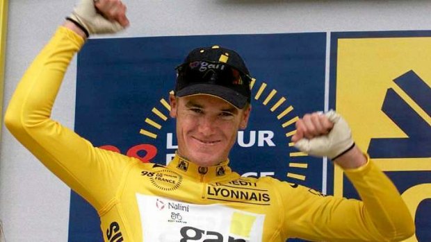 Stuart O'Grady wearing the race leader's jersey in the Tour de France.