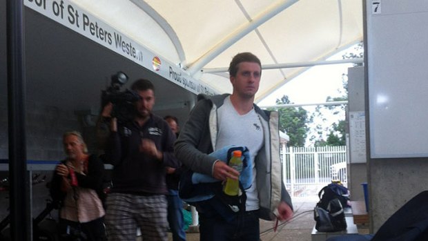 Swimmer Nick D'Arcy arrives to meet the press at St Peters Lutheran College, Indooroopilly.