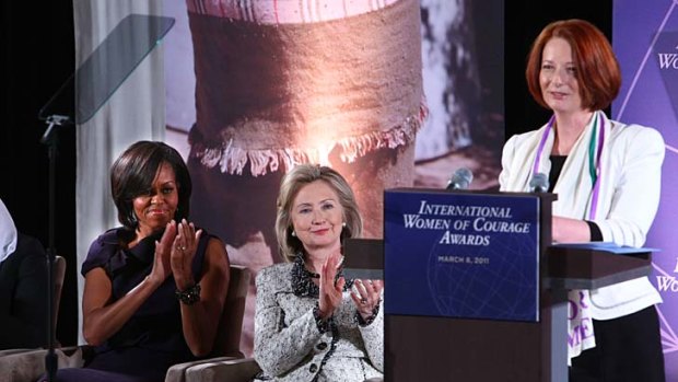 International Women's Day ... Julia Gillard in Washington with Michelle Obama and Hillary Clinton.