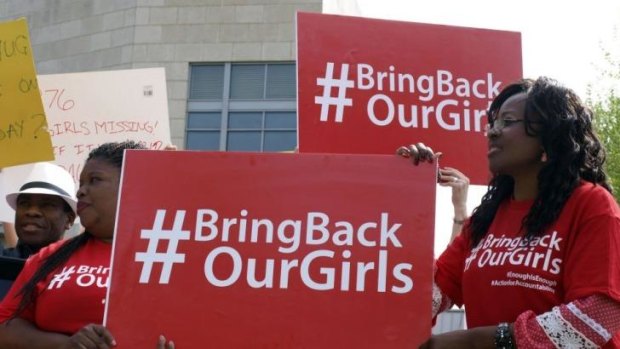 Missing schoolgirls: Protestors gather outside the Nigerian embassy in Washington, DC demanding action to rescue more than 200 schoolgirls kidnapped by Boko Haram militants.