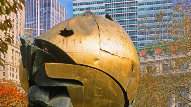 After surviving the attacks of September 11, 2001 The Sphere by Fritz Koenig was moved to Battery Park.