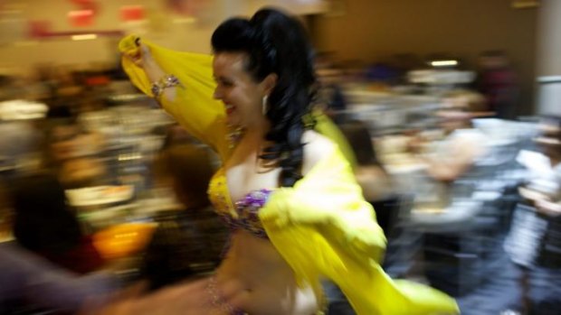 Belly dancer Georgette Bowden performing at at Iraqi restaurant Al Kyam in Fairfield.