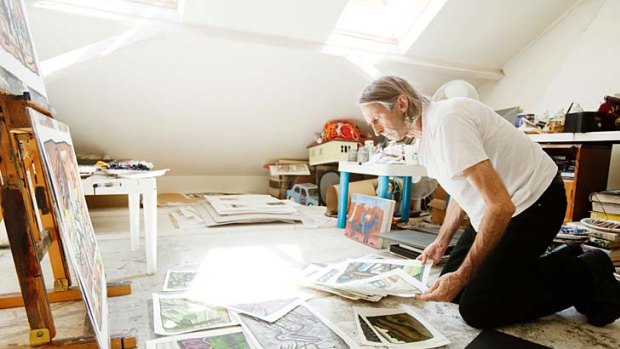 Mental images ... an attic studio provides space for Reg Mombassa's mementoes as well as the creation of his colourful artworks.