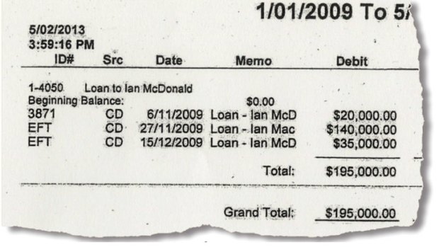 ICAC evidence &#8230; a record of the $195,000 lent to Mr Macdonald.