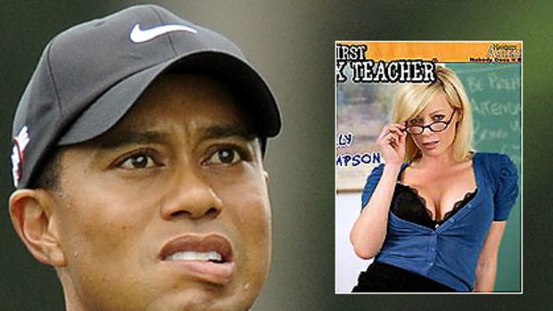 Alleged affair ... Tiger Woods is accused of cheating on his wife with porn star Holly Sampson, pictured here on the front cover of one of her DVDs.