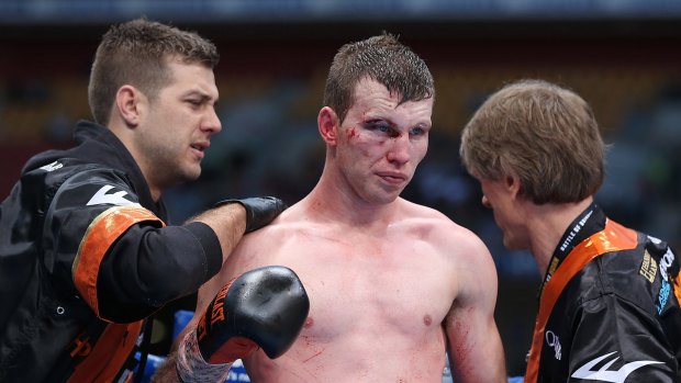 Rough afternoon: Jeff Horn wore a series of blows from Manny Pacquiao.