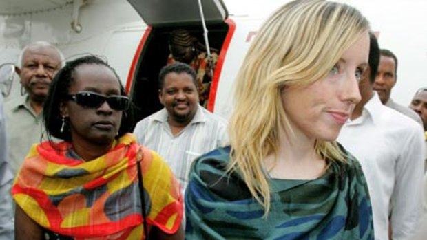 Free ... Irishwoman Sharon Commins and Ugandan colleague Hilda Kawuki after being released from captivity in Darfur.