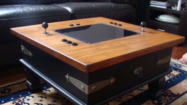 An arcade coffee table created by Gold Coast hobbyist Shane Pont who started his own small business Arcade Furniture.