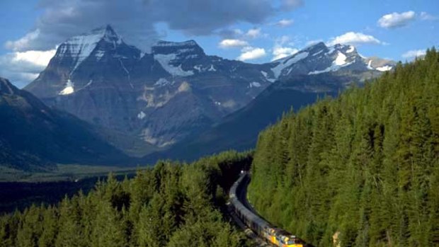 Mountain magic ... the Canadian rumbles through the Rockies.