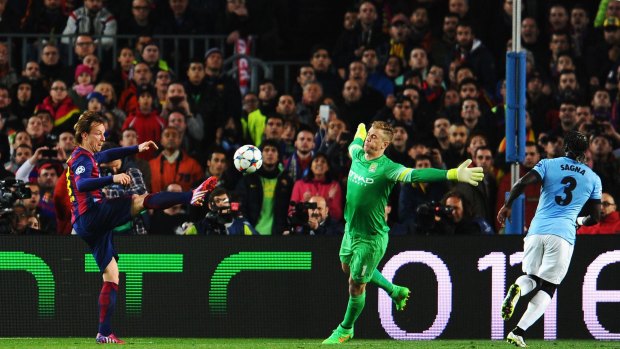 Barcelona's Ivan Rakitic was the only player to find a way past Joe Hart who made a series of crucial saves.