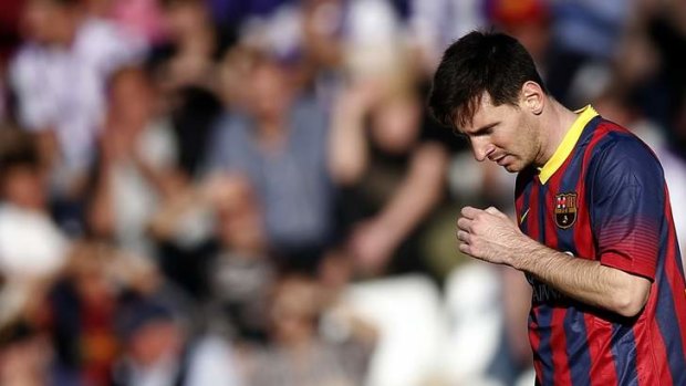 Barcelona's Lionel Messi reacts during his side's shock defeat.