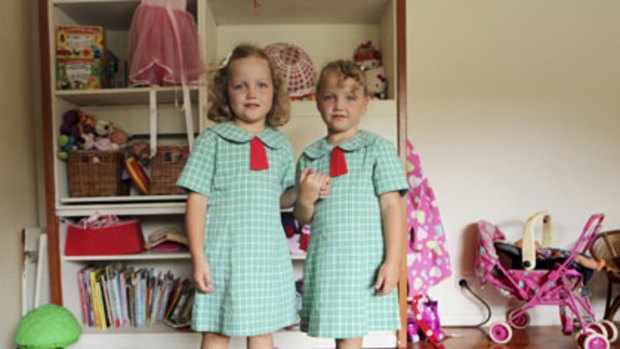 Ready for big school ... twins Remy, left, and Alexa Donaghue will enter kindergarten this year at Holy Spirit Primary School in North Ryde.
