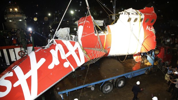 Part of AirAsia flight QL8501 recovered by search teams. 