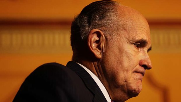 Former Mayor of New York City, Rudy Giuliani, speaking at The Property Congress conference at Town Hall in Sydney on Wednesday.