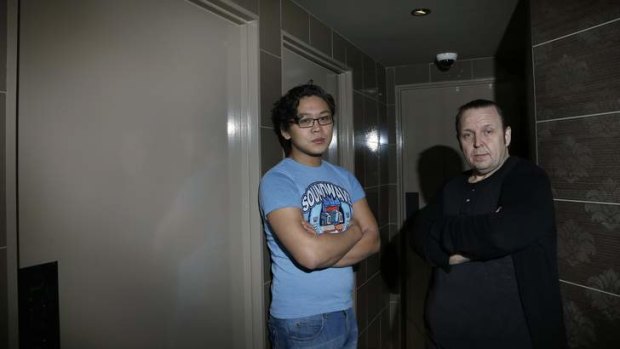 No signs ... Barcode Lounge and Bar staff member Maz Wakamatsu and owner Ian Goudie in front of the bar's toilets.