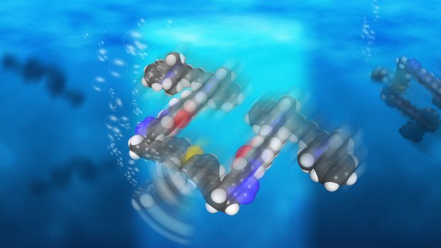 An artist's impression of Rice University's light-driven, single-molecule submersibles that contain just 244 atoms.