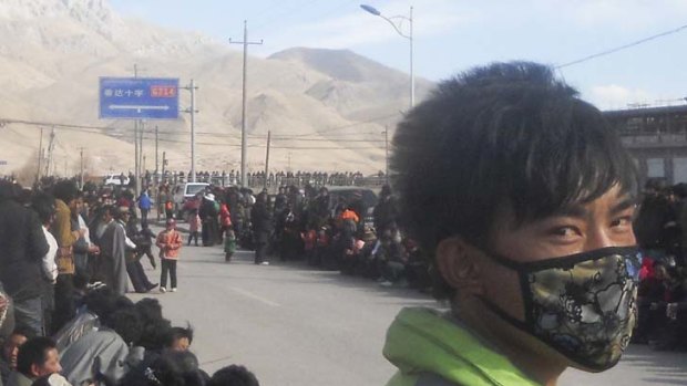 Beleaguered &#8230; ethnic Tibetans gather in Nangqian, Qinghai province, in support of independence for Tibet.