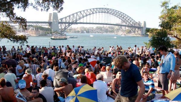 Crowds gather for the best vantage point for the Sydney Harbour fireworks.